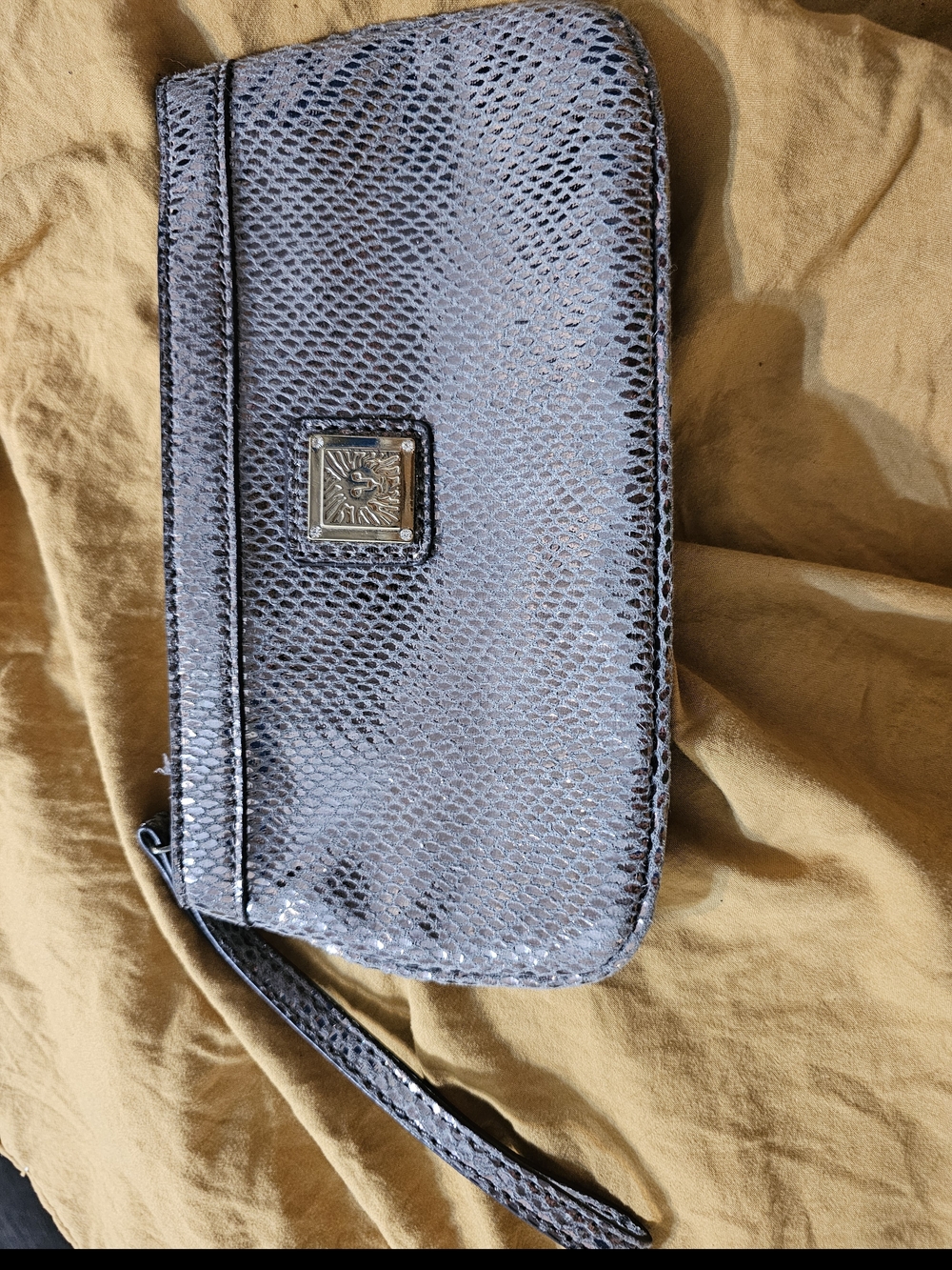 Wristlet Clutch Anne Klein Pewter-Silver Snakeskin-Embossed